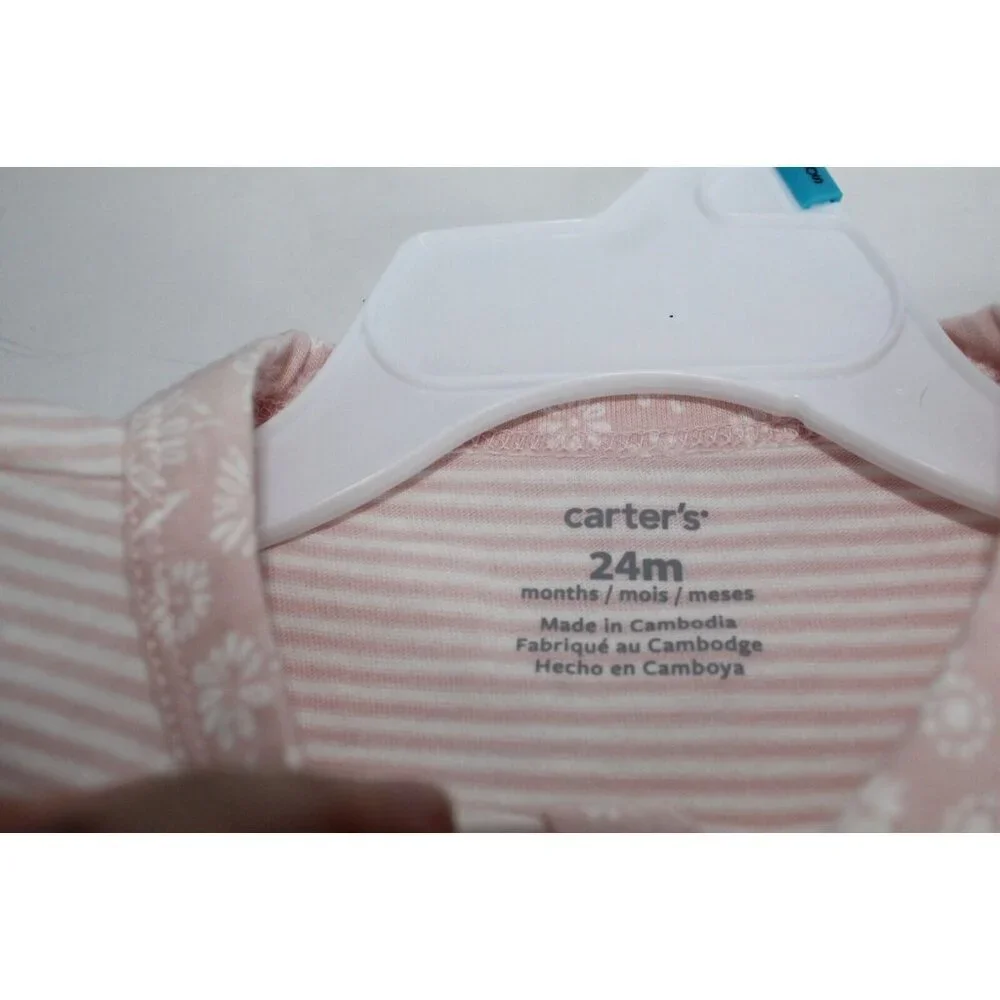Carters Baby Girls Size 24 Months Cotton Pink Stripped Baby Bee Snap-Up Romper‎